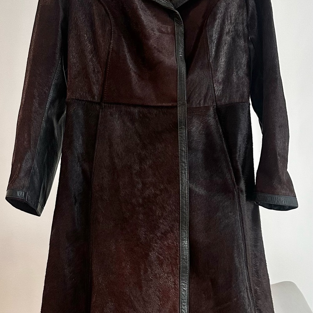 Pony Hair Horse hide Amazing Elegant Brown Leather Women's Coat - Picture 2 of 13
